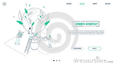 Save the planet - line design style isometric web banner Vector Illustration