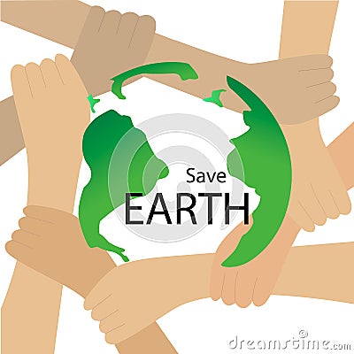 Save planet vector concept. Earth protected by hands. Vector Illustration