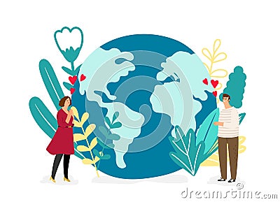 Save planet vector illustration. Environmental protection concept. People love planet Vector Illustration