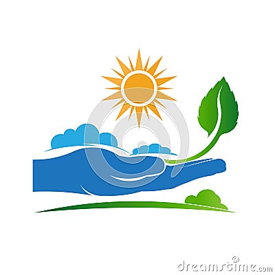 Save a plant in nature logo. Vector Illustration