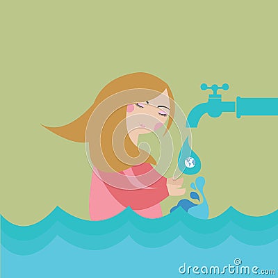 Save saving water woman flood drop of vector illustration Vector Illustration