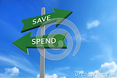 Save and spend arrows opposite directions Stock Photo