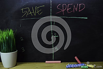 Save or Spend written with color chalk concept on the blackboard Stock Photo