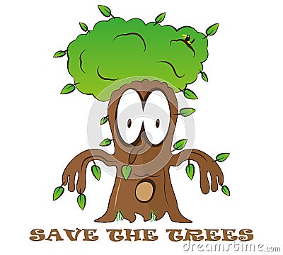 Save tree cute cartoon fantasy kid green logo vector eco illustration Vector Illustration