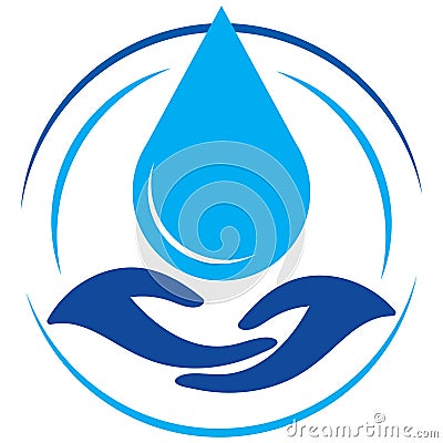 Save water logo drop with hands Vector Illustration