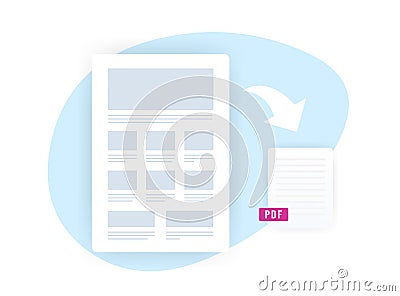 Save Website as PDF concept illustration. Convert html web page articles to pdf file Vector Illustration