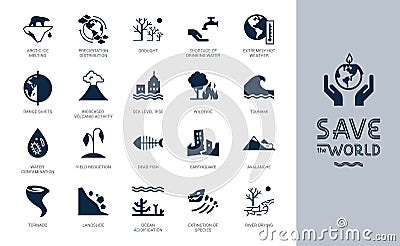 Different variants of environmental icons on the theme of ecology in flat style isolated on background. Vector Illustration