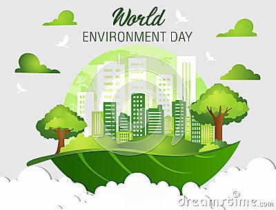 Save the world with environment conservation concept. style of nature landscape and green eco city of renewable energy.Vector Vector Illustration