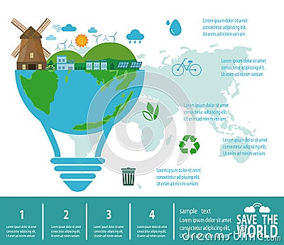 Save the world infographic, save planet, Earth Day,recycling, Eco friendly, ecology concept, isolated on white background vector Vector Illustration