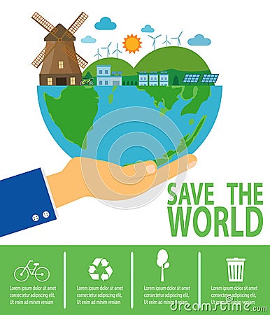 Save the world infographic, save planet, Earth Day,recycling, Eco friendly, ecology concept, isolated on white background vector Vector Illustration