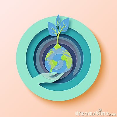 01.Save the world paper art style Vector Illustration