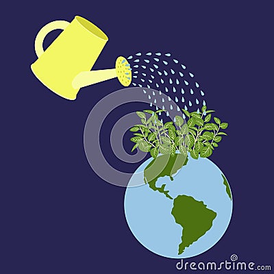 Save the world save the environment with watering can Vector Illustration