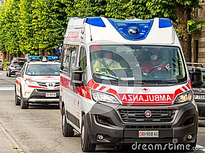 Savigliano, Cuneo, Italy Ambulance of the Italian Red Cross Editorial Stock Photo
