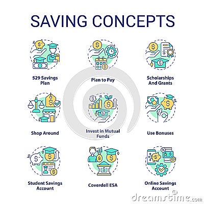 Saving for education concept icons set Vector Illustration