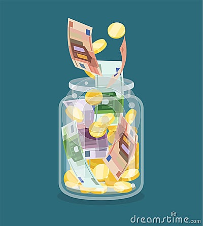 Saving flat money jar Vector Illustration