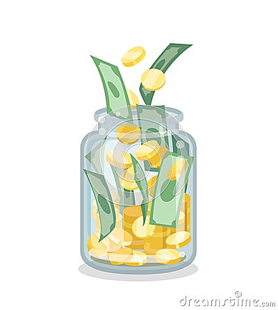 Saving flat money jar Vector Illustration