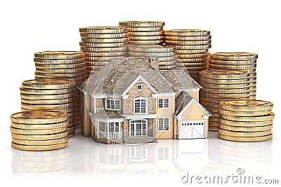 Saving money for buy a house for family. Real estate investments and mortgage concept. House and stack of coins Cartoon Illustration