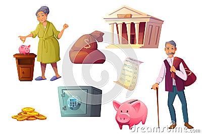 Saving money cartoon icon, piggy bank safe deposit Vector Illustration