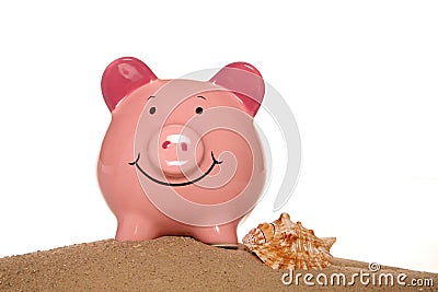 Saving money on your summer holiday piggy banks Stock Photo