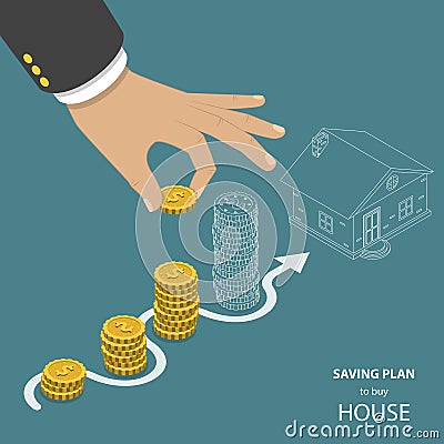 Saving plan to buy house flat isometric vector concept. Vector Illustration