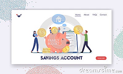 Savings Account Landing Page Template. People Earn and Save Money, Universal Basic Income, Capital Wealth, Family Budget Vector Illustration