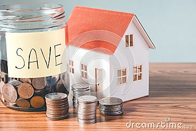 Savings, finances calculator counting money for Home concept Stock Photo