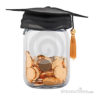 Savings money for education concept. Golden coins inside glass j Stock Photo
