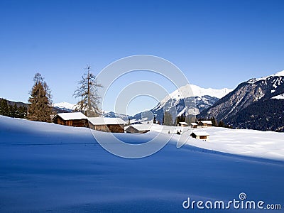 Savognin: snow-covered mountains and ski slopes Stock Photo