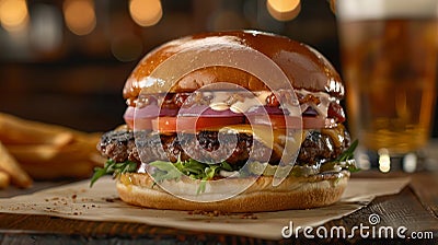 Savor the flavor indulge in a mouthwatering burger, a tempting culinary delight Stock Photo