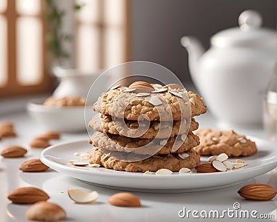 Almond Oatmeal Cookies Photography - Generative AI Stock Photo