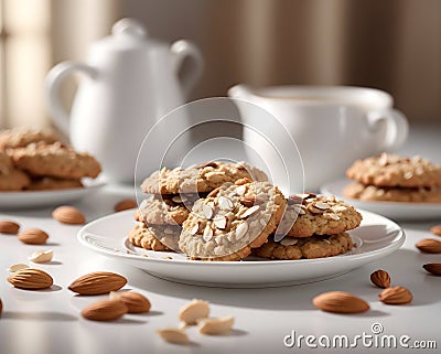 Almond Oatmeal Cookies Photography - Generative AI Stock Photo