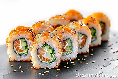 Savor the sea Philadelphia rolls with salmon, cream cheese, cucumber Stock Photo