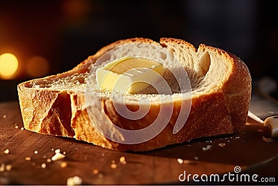 Savoring the Delight of Buttered Bread. created with Generative AI Stock Photo