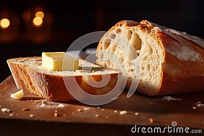 Savoring the Delight of Buttered Bread. created with Generative AI Stock Photo