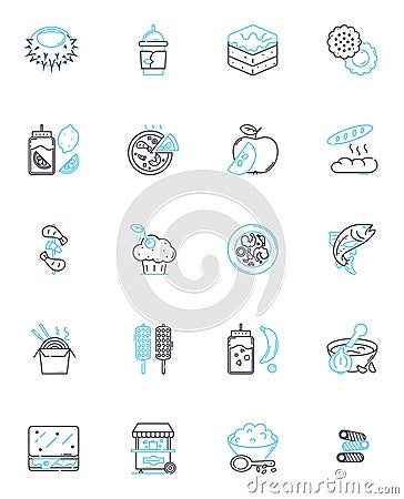 Savoring memoirs linear icons set. Reminiscing, Nostalgic, Recollection, Memory, Reflection, Memoir, Life line vector Vector Illustration