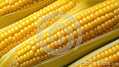 Savoring Sunshine: Close-up of Fresh Yellow Sweet Corn Ears Stock Photo