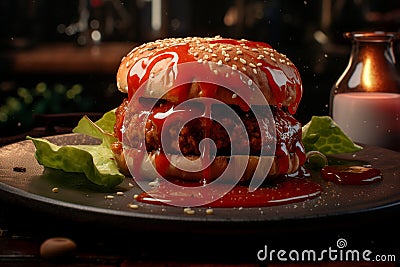Savory Burger Delights. Generative AI Stock Photo