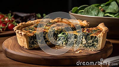 A savory and buttery spinach quiche with a flaky crust created with Generative AI Stock Photo