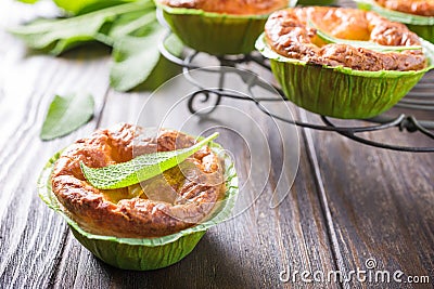 Savory cheddar cheese and leek mini pies Stock Photo