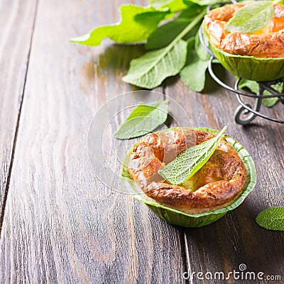 Savory cheddar cheese and leek mini pies Stock Photo