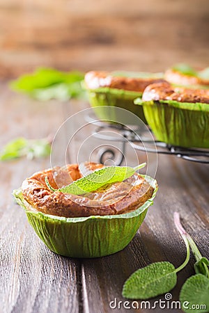 Savory cheddar cheese and leek mini pies Stock Photo