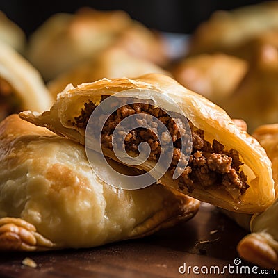 Savory Chilean Empanadas with Spicy Sauce and Salad Stock Photo