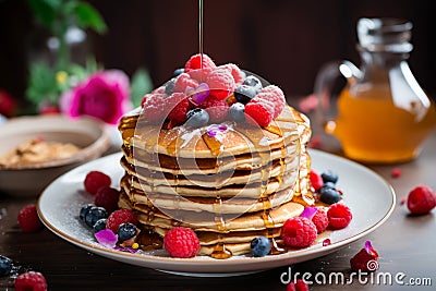 Savory Healthy breakfast pancake plate. Generate Ai Stock Photo