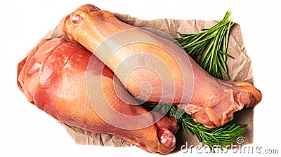 Savory indulgence, Chicken legs adorned with herbs on a white isolated background Stock Photo