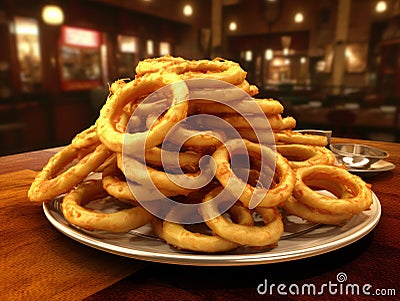 Savory Mountain of Crispy Onion Rings: A Mouthwatering Feast! Stock Photo