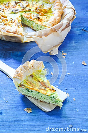 Savory pie with ricotta, parmesan and zucchini Stock Photo