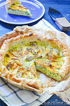 Savory pie with ricotta, parmesan and zucchini Stock Photo
