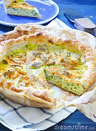 Savory pie with ricotta, parmesan and zucchini Stock Photo