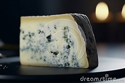 Savory Roquefort cheese against dark background, blue cheese Stock Photo