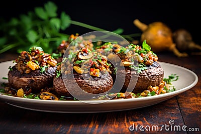 Savory Stuffed mushrooms. Generate Ai Stock Photo